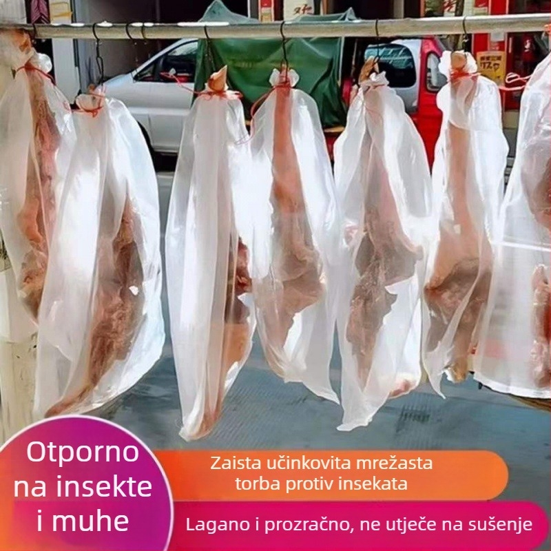 Najlon mrežasta vrećica za sušenje mesa – zaštita od muha i insekata, pogodna za sušenje slanine i šunke, za vješanje mesa