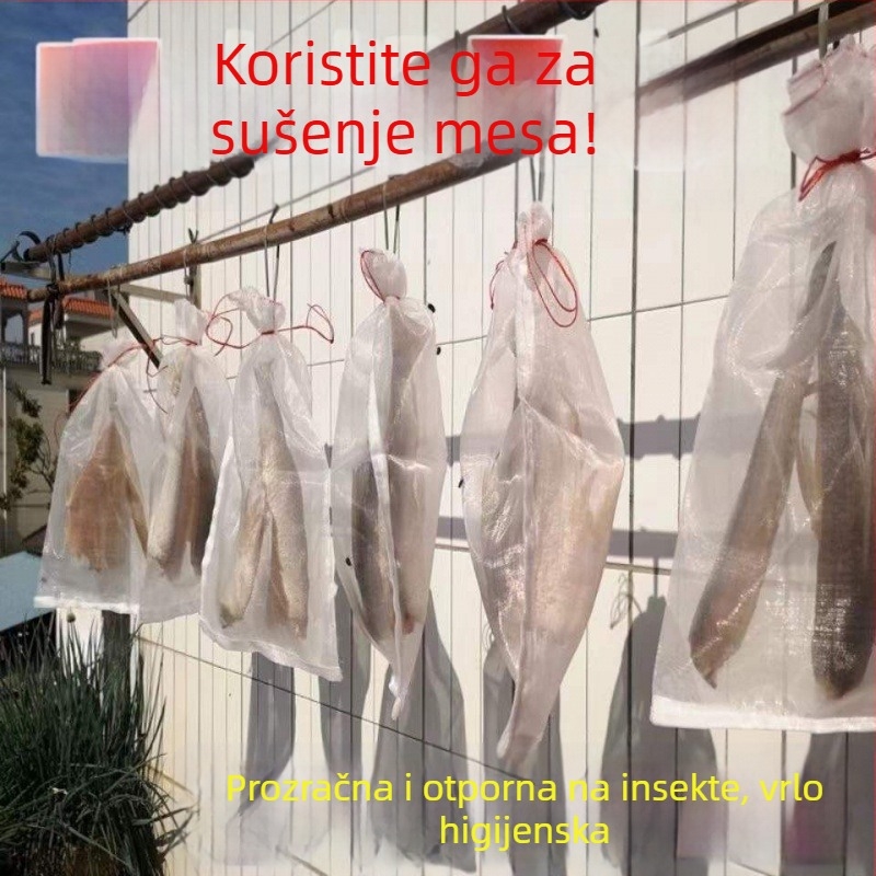 Najlon mrežasta vrećica za sušenje mesa – zaštita od muha i insekata, pogodna za sušenje slanine i šunke, za vješanje mesa