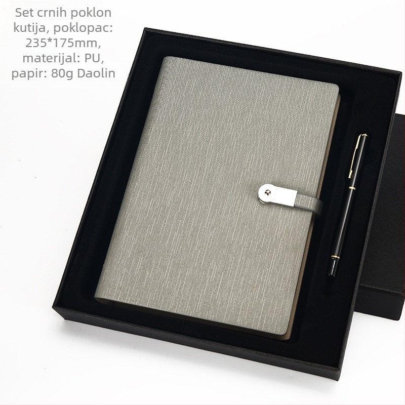 Bilježnica s PU kožnim izgledom i imitacijom platnene teksture, USB kopča, vezivanje s labavim listovima, Dowling papir 80 gsm, 100–200 stranica