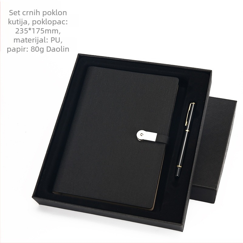 Bilježnica s PU kožnim izgledom i imitacijom platnene teksture, USB kopča, vezivanje s labavim listovima, Dowling papir 80 gsm, 100–200 stranica