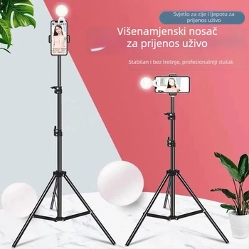 Držač za telefon s trostranim stativom za selfie i live stream • Metalno tijelo • Univerzalni stil • Bez daljinskog upravljača • Bez Bluetooth