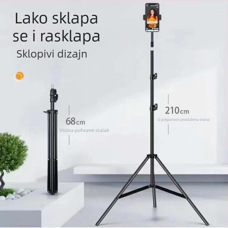 Držač za telefon s trostranim stativom za selfie i live stream • Metalno tijelo • Univerzalni stil • Bez daljinskog upravljača • Bez Bluetooth