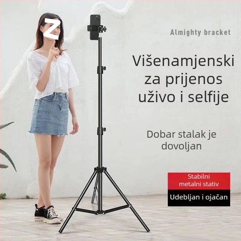 Držač za telefon s trostranim stativom za selfie i live stream • Metalno tijelo • Univerzalni stil • Bez daljinskog upravljača • Bez Bluetooth