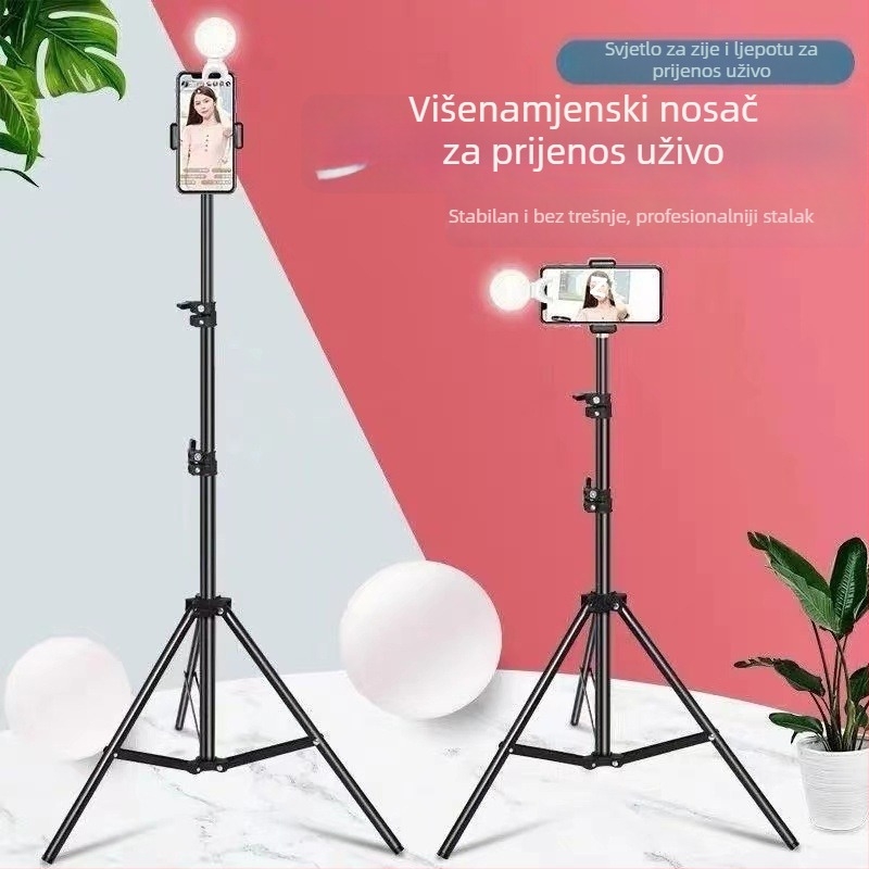 Držač za telefon s trostranim stativom za selfie i live stream • Metalno tijelo • Univerzalni stil • Bez daljinskog upravljača • Bez Bluetooth