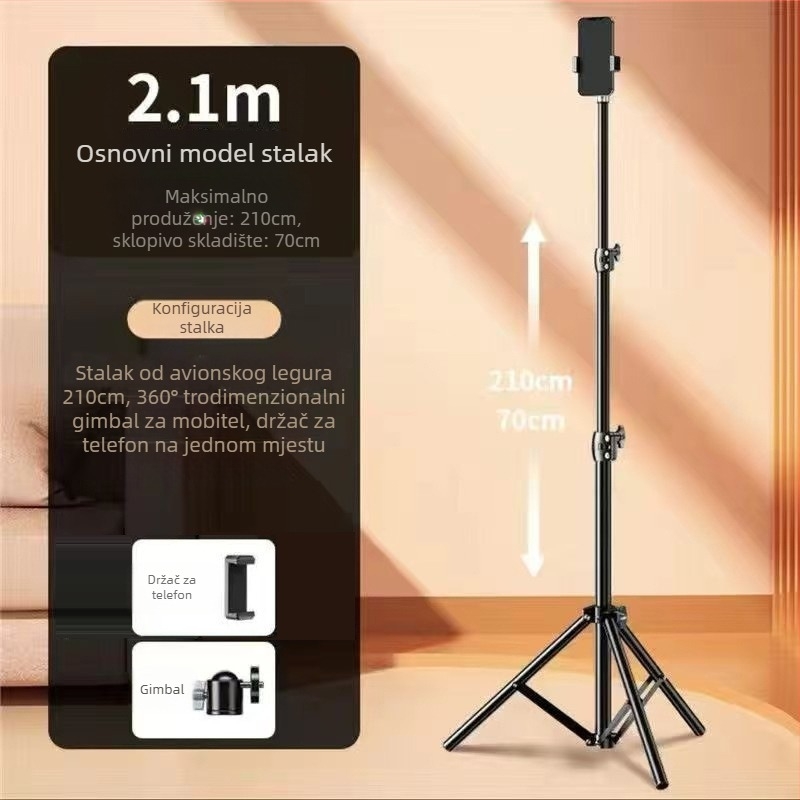 Držač za telefon s trostranim stativom za selfie i live stream • Metalno tijelo • Univerzalni stil • Bez daljinskog upravljača • Bez Bluetooth