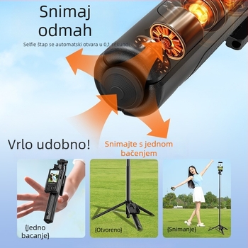 Selfie štap s zaslonom zaslona i projekcijom, podni pop-up dizajn, Bluetooth daljinski upravljač, stabilizacija slike, univerzalna kompatibilnost