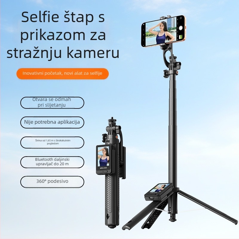 Selfie štap s zaslonom zaslona i projekcijom, podni pop-up dizajn, Bluetooth daljinski upravljač, stabilizacija slike, univerzalna kompatibilnost