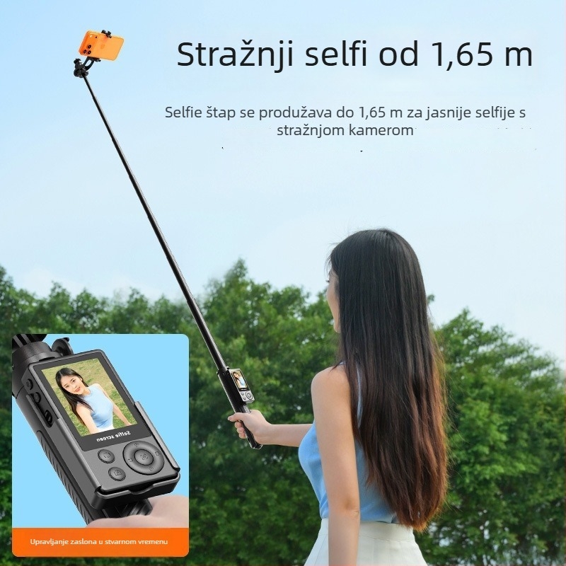 Selfie štap s zaslonom zaslona i projekcijom, podni pop-up dizajn, Bluetooth daljinski upravljač, stabilizacija slike, univerzalna kompatibilnost