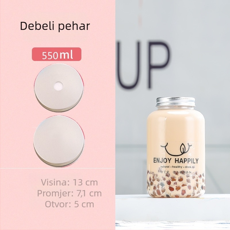 Jednokratna čaša za mliječni čaj s poklopcem, kvadratna PET čaša 501-600 ml, biološki razgradiva, mogućnost tiska logotipa