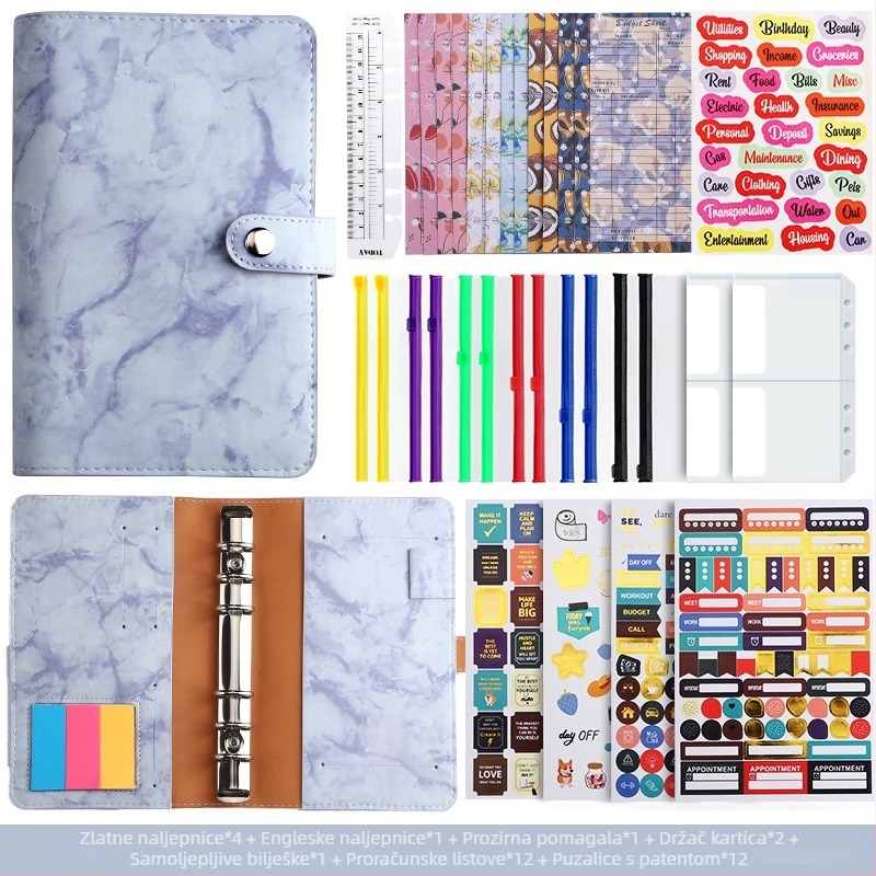 Loose-leaf binder s mramornim PU kožnim omotom – planer/dnevnik, Forest papir, 120 gsm, model YMX-013-Marble Leather Notebook