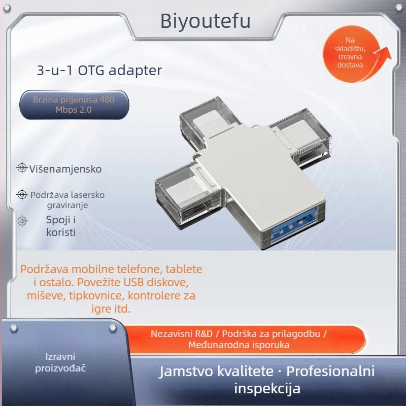 OTG adapter tri u jedan za Apple pametne telefone s USB-C sučeljem (Model: Three-in-one adapter, Kod: A)