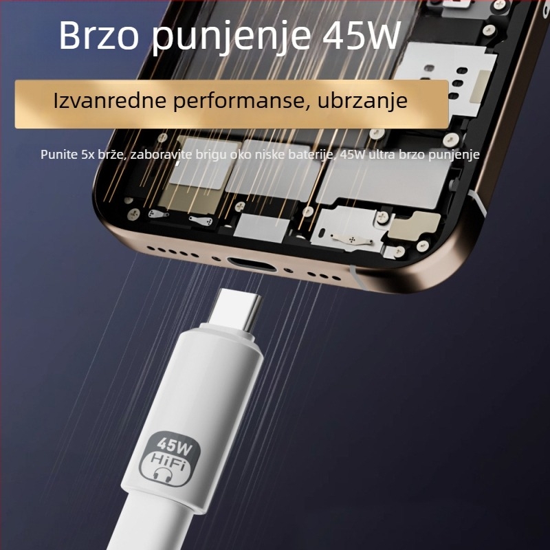 Adapter Type-C na Lightning za Apple slušalice — PD45W brzo punjenje, inline kontrole, Hi‑Fi zvuk