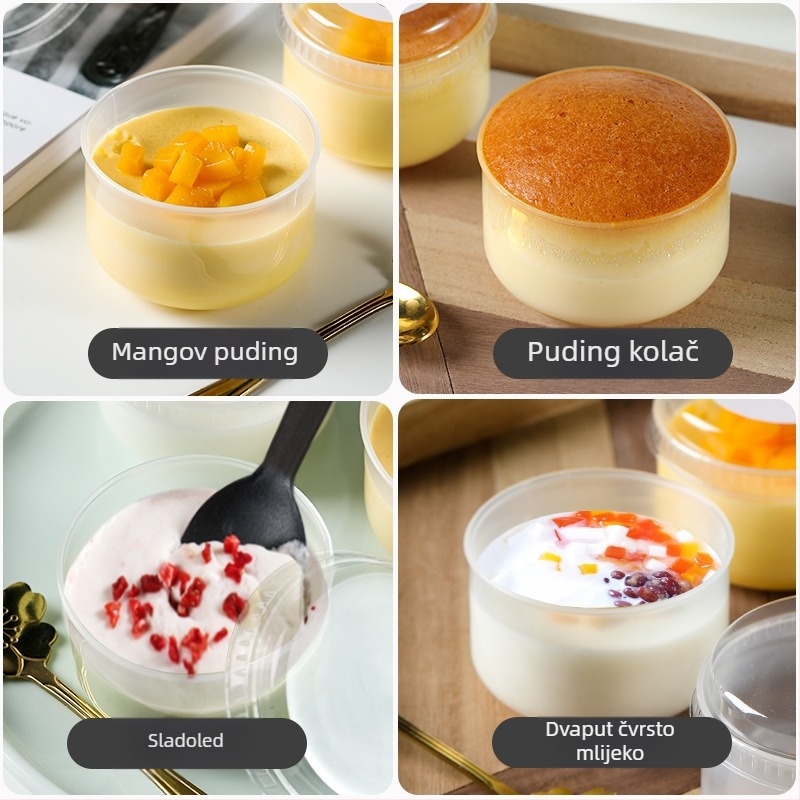 Puding čašica s poklopcem, PP plast, otporna na visoke temperature, prehrambena kvaliteta, pakiranje deserta