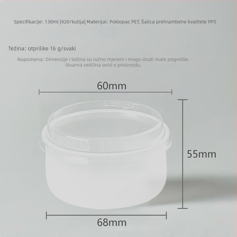 Puding čašica s poklopcem, PP plast, otporna na visoke temperature, prehrambena kvaliteta, pakiranje deserta