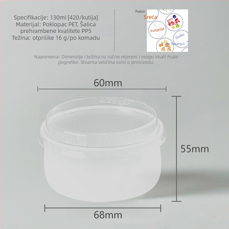 Puding čašica s poklopcem, PP plast, otporna na visoke temperature, prehrambena kvaliteta, pakiranje deserta