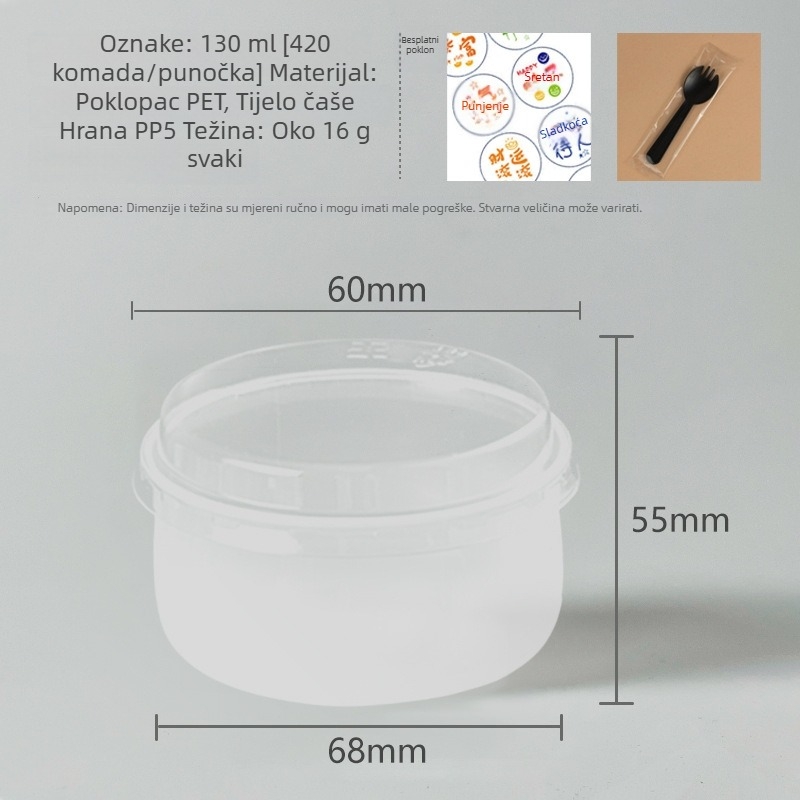 Puding čašica s poklopcem, PP plast, otporna na visoke temperature, prehrambena kvaliteta, pakiranje deserta