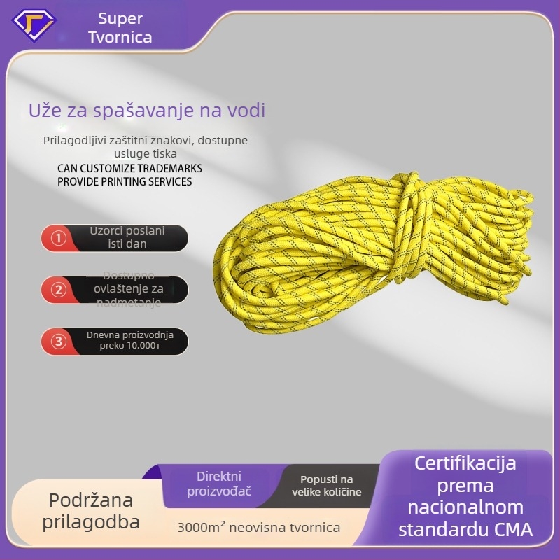 Plivačko spašavajuće užad za vodu sa reflektirajućim i luminescentnim premazom