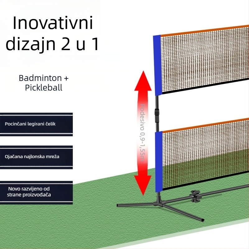 Prijenosni okvir mreže za badminton za unutarnju i vanjsku upotrebu, dva u jednom, prilagodljiv