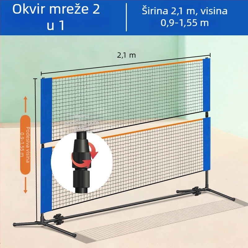 Prijenosni okvir mreže za badminton za unutarnju i vanjsku upotrebu, dva u jednom, prilagodljiv