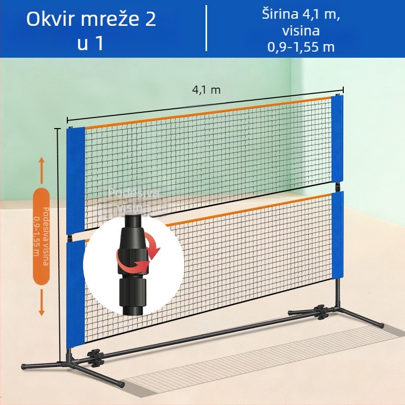 Prijenosni okvir mreže za badminton za unutarnju i vanjsku upotrebu, dva u jednom, prilagodljiv