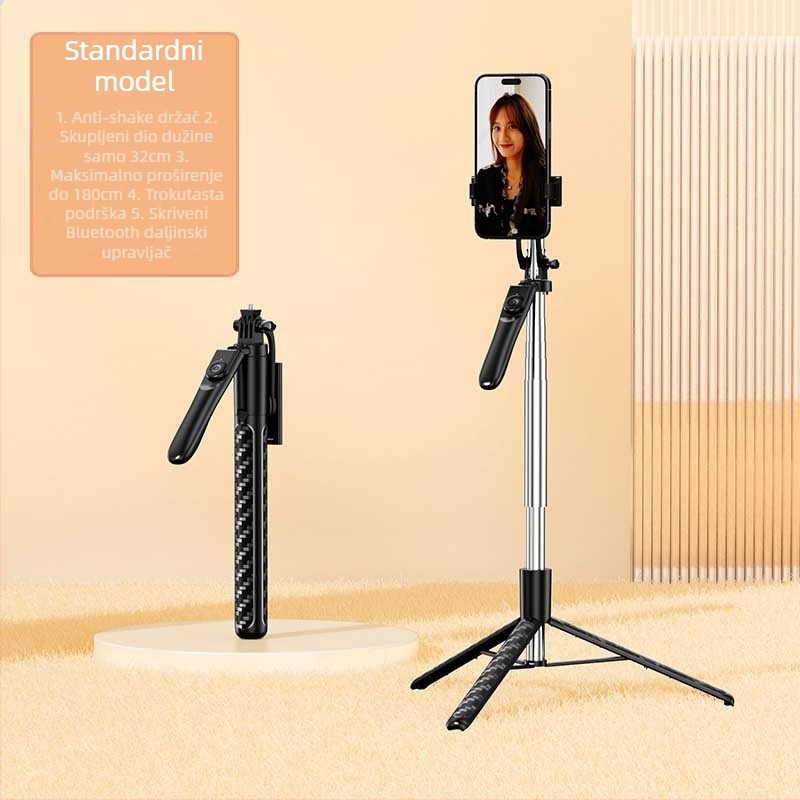 Selfie štap sa stabilizacijom, proširivi Z18 trostruki gimbal, Bluetooth daljinski upravljač, držač za telefon s osvjetljenjem, tijelo od aluminij-ABS