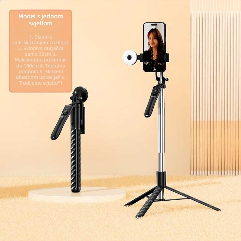 Selfie štap sa stabilizacijom, proširivi Z18 trostruki gimbal, Bluetooth daljinski upravljač, držač za telefon s osvjetljenjem, tijelo od aluminij-ABS
