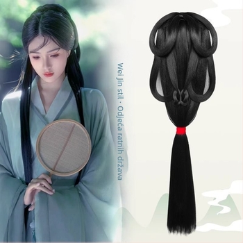 Hanfu wig s integriranim stražnjim čvorom i kompletnim setom dodataka u Wei Jin stilu, izrađena od visokotemperatne žice; frizura: duga ravna kosa s bangs; duljina: kratka; marka: Changtai.