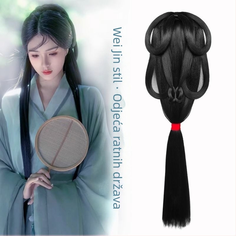 Hanfu wig s integriranim stražnjim čvorom i kompletnim setom dodataka u Wei Jin stilu, izrađena od visokotemperatne žice; frizura: duga ravna kosa s bangs; duljina: kratka; marka: Changtai.