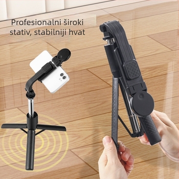 Bluetooth selfie štapić za telefon s LED svjetlom i stalkom (tripodom) – daljinski upravljač, protiv podrhtavanja, univerzalna kompatibilnost