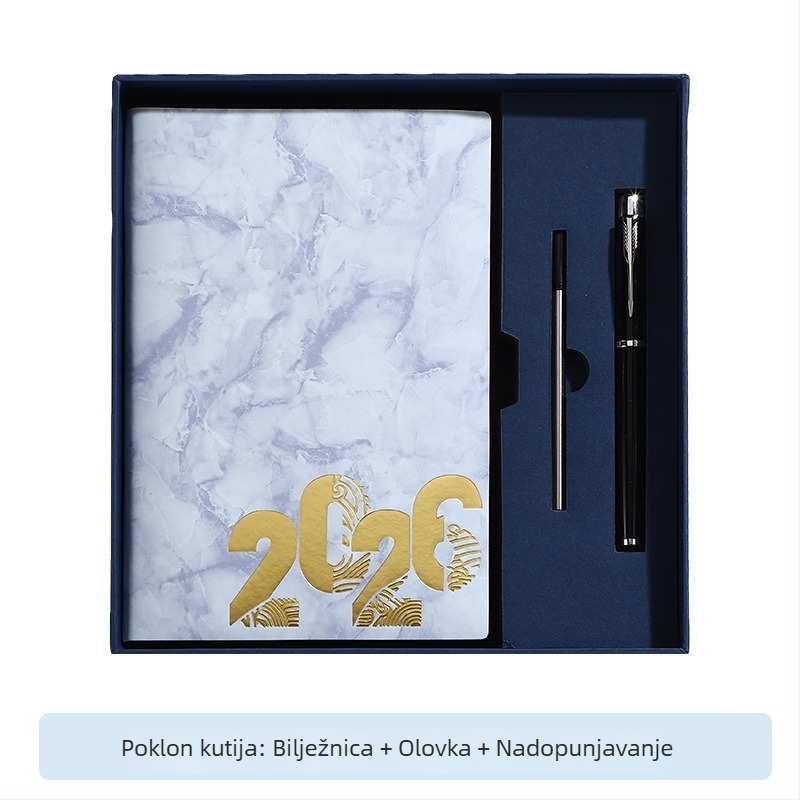Bilježnica s mramornim uzorkom, 365-dnevni plan, 180 stranica, 80 GSM forest papir, kožna imitacija naslovnice