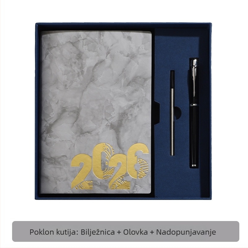 Bilježnica s mramornim uzorkom, 365-dnevni plan, 180 stranica, 80 GSM forest papir, kožna imitacija naslovnice