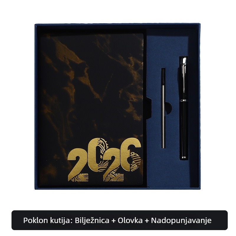 Bilježnica s mramornim uzorkom, 365-dnevni plan, 180 stranica, 80 GSM forest papir, kožna imitacija naslovnice