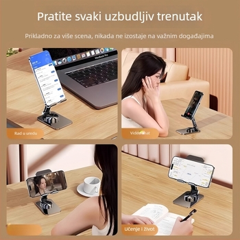 Stalak za mobitel/tablet na stol, okretan i sklopiv, materijal: ABS i čelik