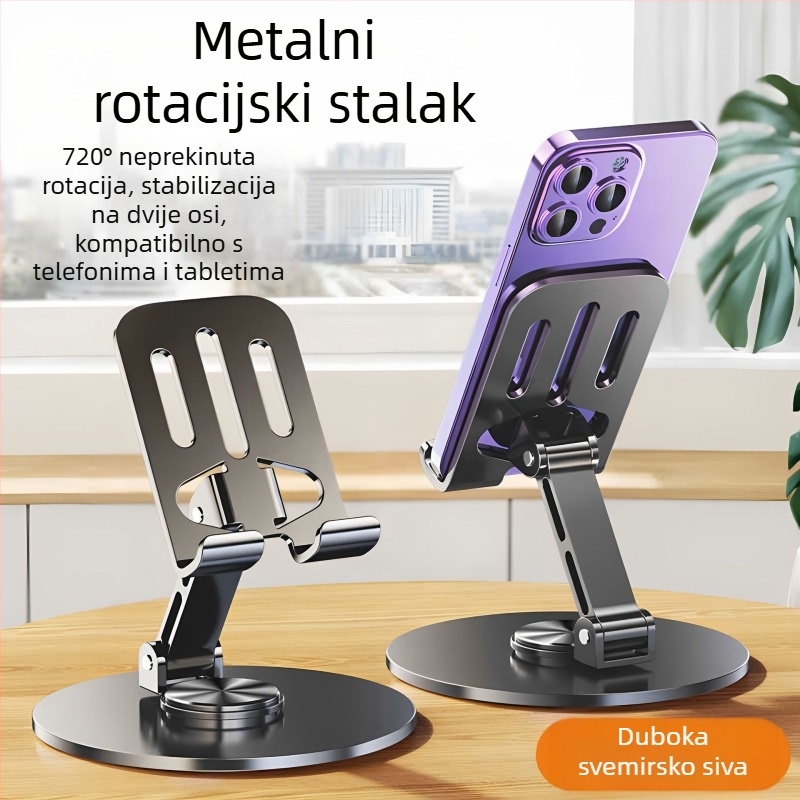 Stalak za mobitel/tablet na stol, okretan i sklopiv, materijal: ABS i čelik