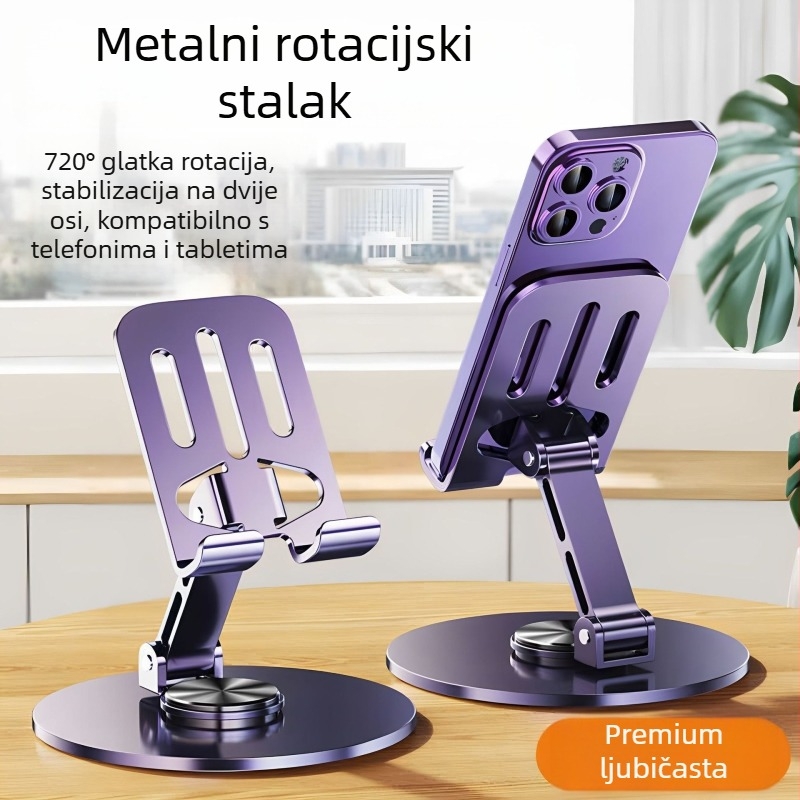 Stalak za mobitel/tablet na stol, okretan i sklopiv, materijal: ABS i čelik
