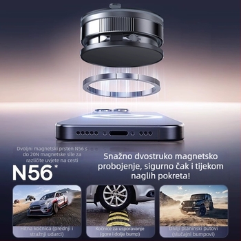 Steady magnetski držač za mobitel u automobilu s usisnom čašom na ploču instrumenata — univerzalni, kompatibilan s pločom instrumenta, punjiv