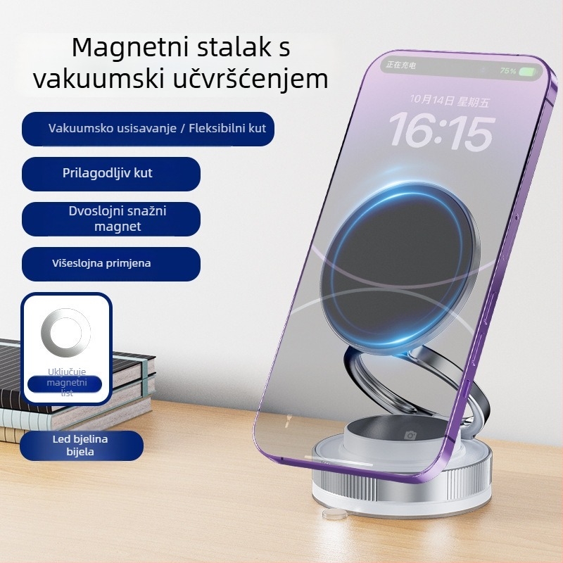 Steady magnetski držač za mobitel u automobilu s usisnom čašom na ploču instrumenata — univerzalni, kompatibilan s pločom instrumenta, punjiv