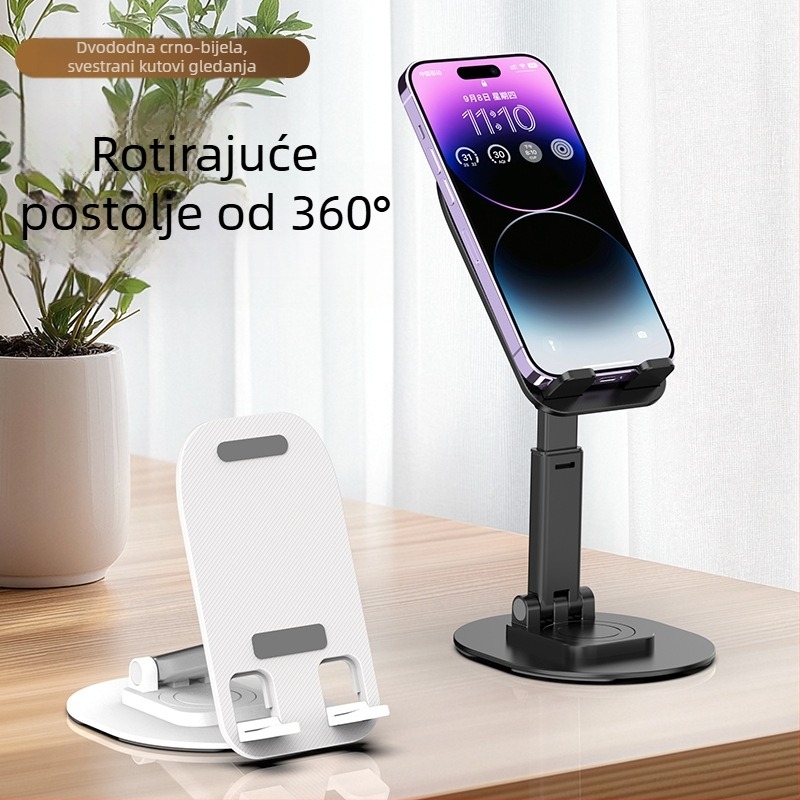 Držač za stolne uređaje za telefone i tablete, dvostruko sklopiv, prijenosni okretni dizajn, univerzalna kompatibilnost, materijal: karbonska čelika + ABS + silika gel