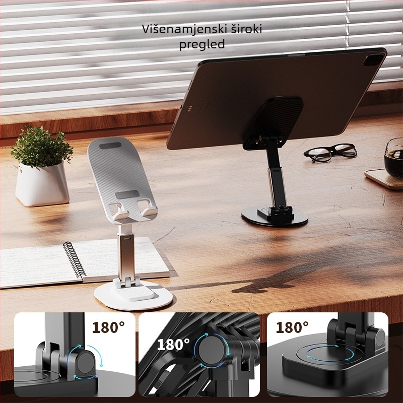 Držač za stolne uređaje za telefone i tablete, dvostruko sklopiv, prijenosni okretni dizajn, univerzalna kompatibilnost, materijal: karbonska čelika + ABS + silika gel