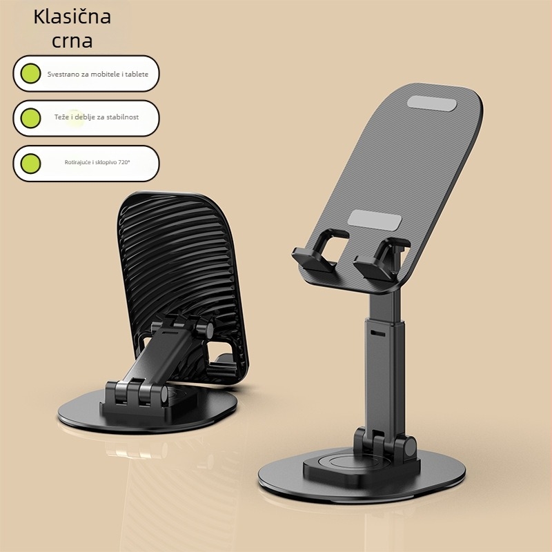 Držač za stolne uređaje za telefone i tablete, dvostruko sklopiv, prijenosni okretni dizajn, univerzalna kompatibilnost, materijal: karbonska čelika + ABS + silika gel