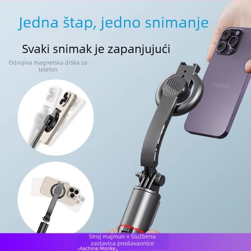 Telescopični selfie štap za telefon s magnetskim držačem, kružno LED osvjetljenje, Bluetooth daljinski upravljač, ABS+ aluminijska legura