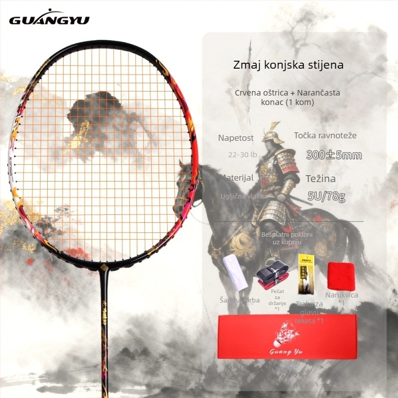 Raketa za badminton od karbonskih vlakana, direktan udarac, težina 75–79 g, debljina drške G-5, srednja tvrdoća