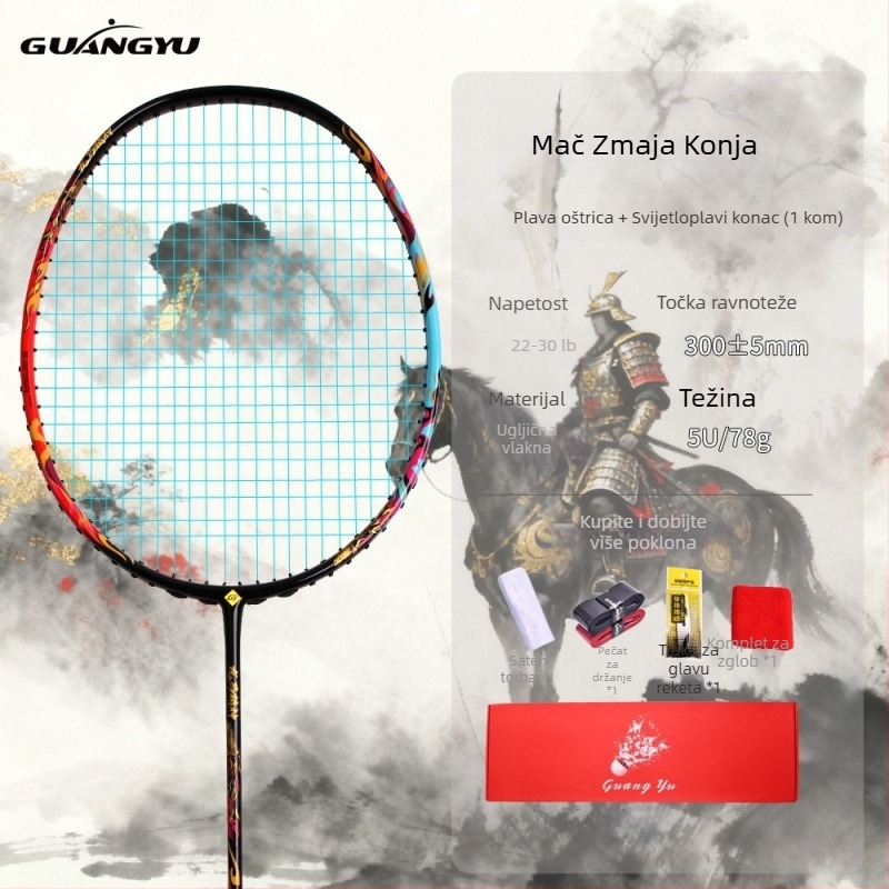 Raketa za badminton od karbonskih vlakana, direktan udarac, težina 75–79 g, debljina drške G-5, srednja tvrdoća
