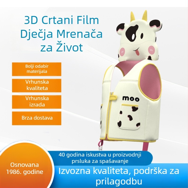 Dječji prsluk za plivanje s visokim plutanjem, s naslonom za glavu u obliku životinje, za vodene zabave i plivanje – Wave Shark