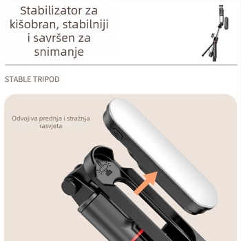 Selfie štap uz osvjetljenje, sklopivi stativ, Bluetooth daljinski upravljač, trobojna temperatura boje, model L15, konstrukcija od nehrđajućeg čelika + ABS