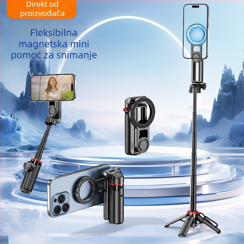 Magnetski selfie štapić s Bluetooth daljinskim upravljanjem, aluminijski stativ, promjenjiva oštrina fokusa, za mobilno livestreamanje