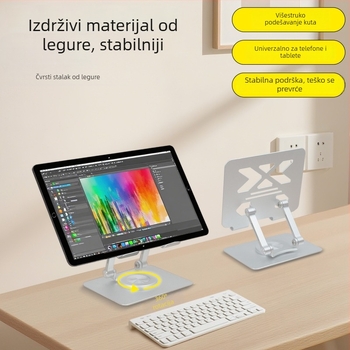 Stolni držač za tablet i telefon, CNC precizna čista aluminijska legura, sklopivi mehanizam za podizanje, univerzalna kompatibilnost, dizajn za odvodi topline, težina 269 g