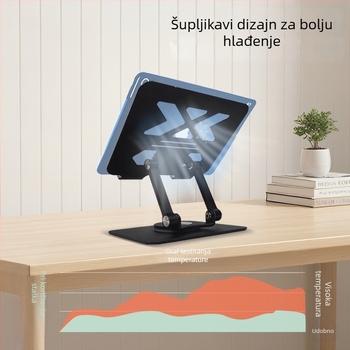 Stolni držač za tablet i telefon, CNC precizna čista aluminijska legura, sklopivi mehanizam za podizanje, univerzalna kompatibilnost, dizajn za odvodi topline, težina 269 g