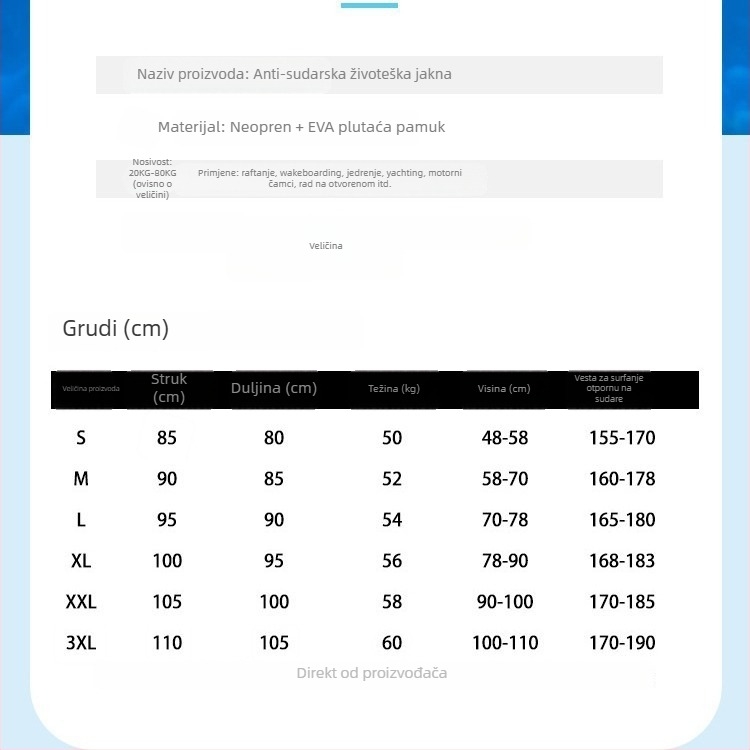 Adultni prsluk za plivanje s plutnošću, otporan na udarce, zaštita od sunca, topao i lagan, prilagodljiv tijelu (ekološki prihvatljiv PVC; Weslimt; model ltao1023696556)