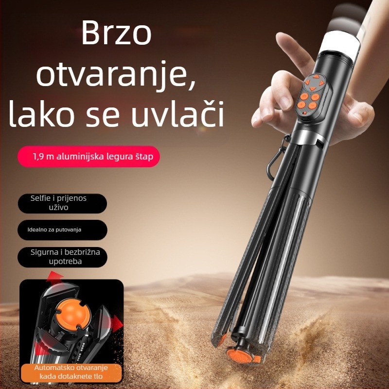 Selfie štapić tripod – aluminijska legura, Bluetooth, daljinski upravljač, rasvjeta, univerzalno